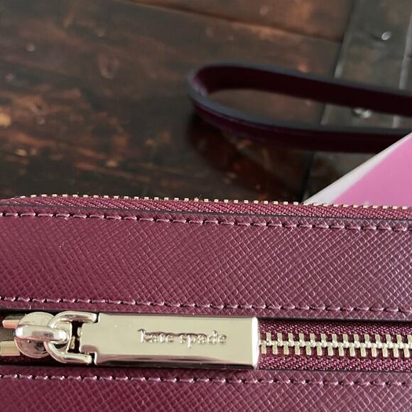 Kate Spade Deep Berry Staci Leather Medium L-Zip Wristlet 8"x5" NWT - Picture 3 of 6